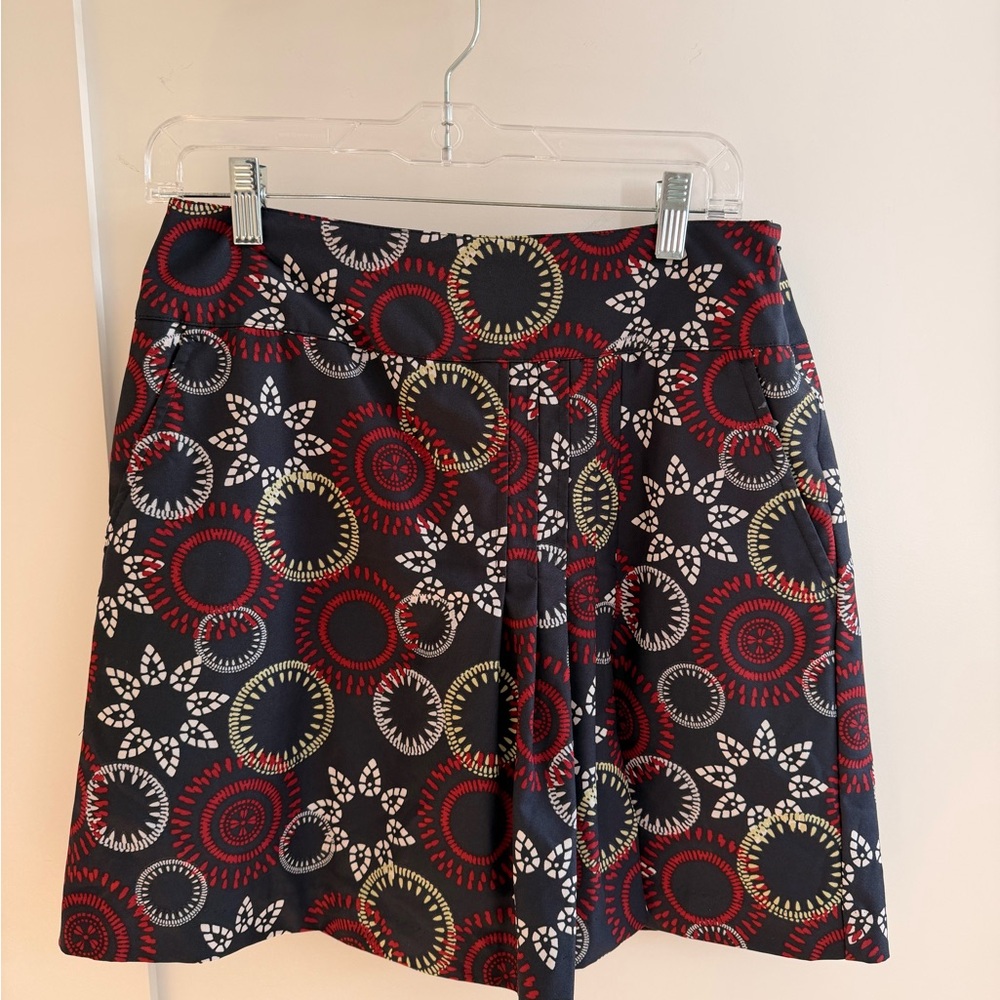 Vuarnet Black A-Line Skort with Red, Cream & Yellow Circular Print